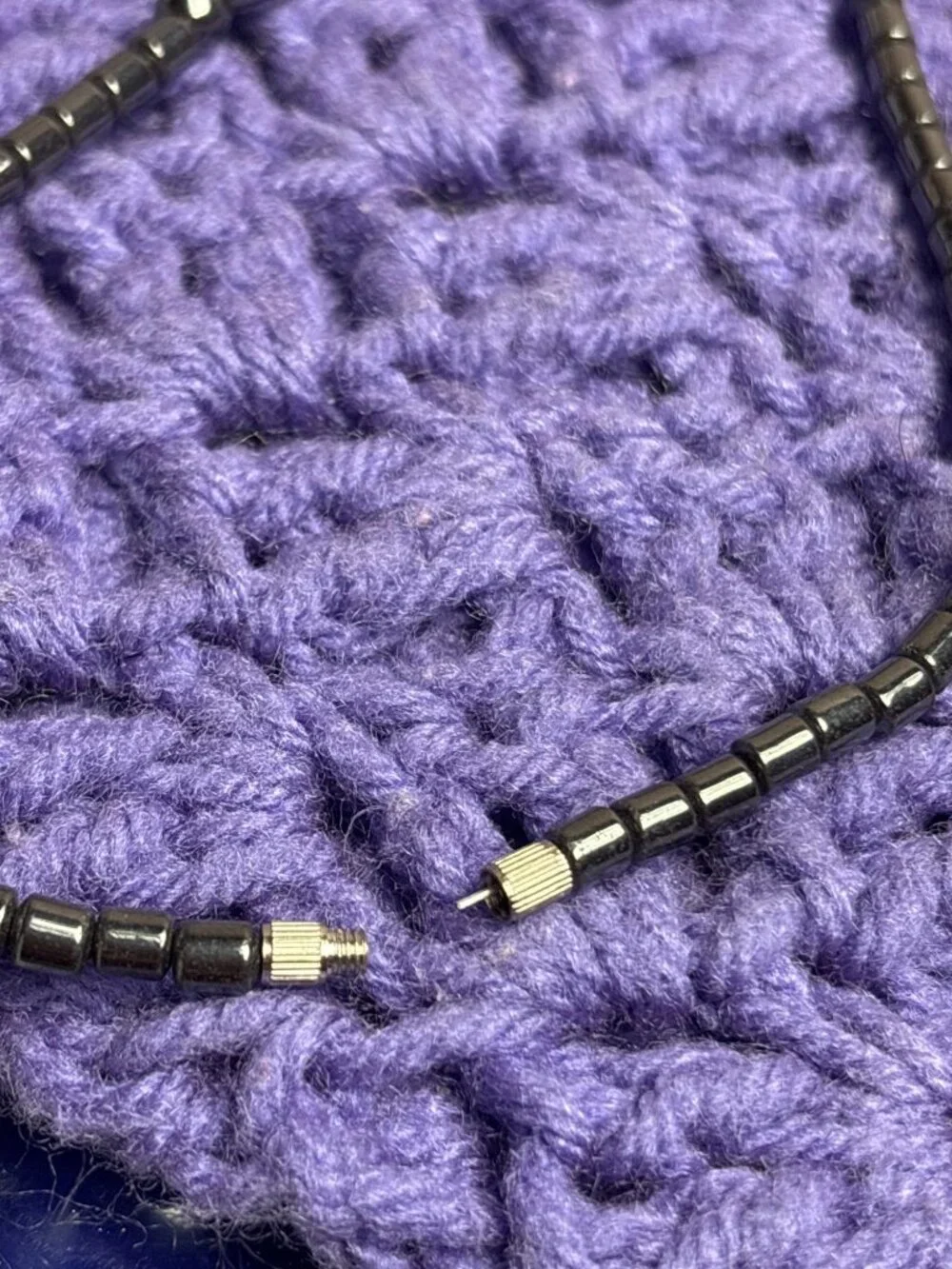 Artisan Hematite Beaded Necklace Silvertone Barrel Clasp 17 inches Long